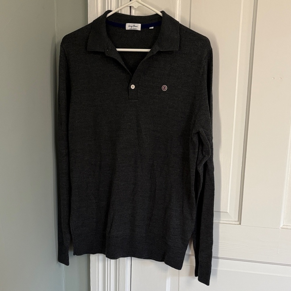 Serge Blanco Dark Gray Long‎ Sleeve Polo Shirt Wool Blend Size Large